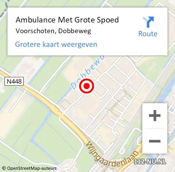 Locatie op kaart van de 112 melding: Ambulance Met Grote Spoed Naar Voorschoten, Dobbeweg op 25 april 2024 07:11