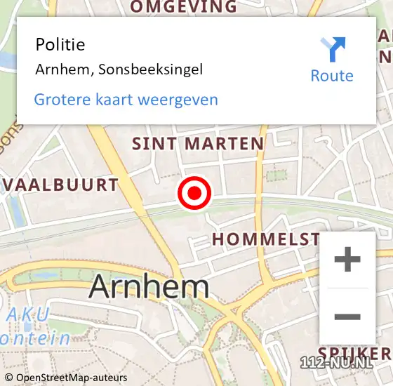 Locatie op kaart van de 112 melding: Politie Arnhem, Sonsbeeksingel op 25 april 2024 08:15