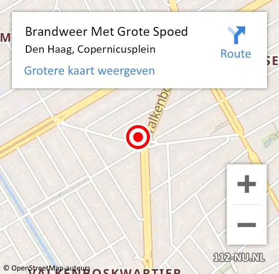 Locatie op kaart van de 112 melding: Brandweer Met Grote Spoed Naar Den Haag, Copernicusplein op 25 april 2024 08:31