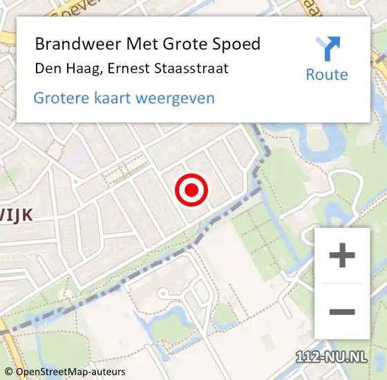 Locatie op kaart van de 112 melding: Brandweer Met Grote Spoed Naar Den Haag, Ernest Staasstraat op 25 april 2024 08:33