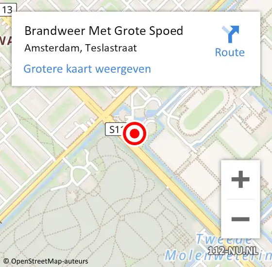 Locatie op kaart van de 112 melding: Brandweer Met Grote Spoed Naar Amsterdam, Teslastraat op 25 april 2024 08:49