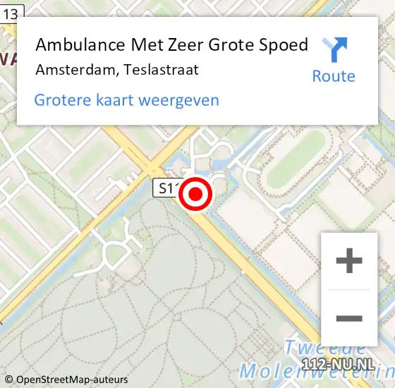 Locatie op kaart van de 112 melding: Ambulance Met Zeer Grote Spoed Naar Amsterdam, Teslastraat op 25 april 2024 08:49