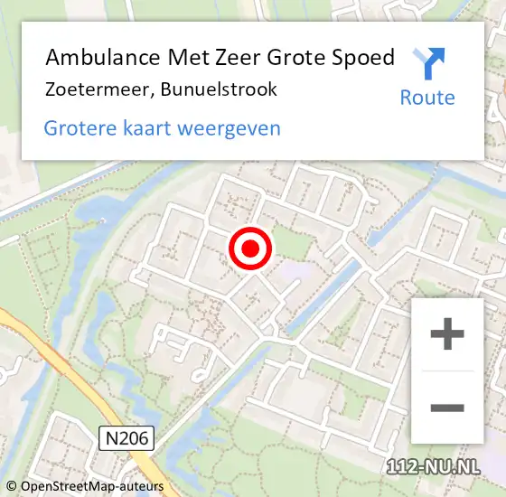 Locatie op kaart van de 112 melding: Ambulance Met Zeer Grote Spoed Naar Zoetermeer, Bunuelstrook op 25 april 2024 08:59