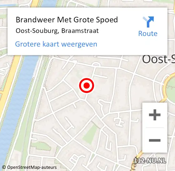 Locatie op kaart van de 112 melding: Brandweer Met Grote Spoed Naar Oost-Souburg, Braamstraat op 25 april 2024 09:08