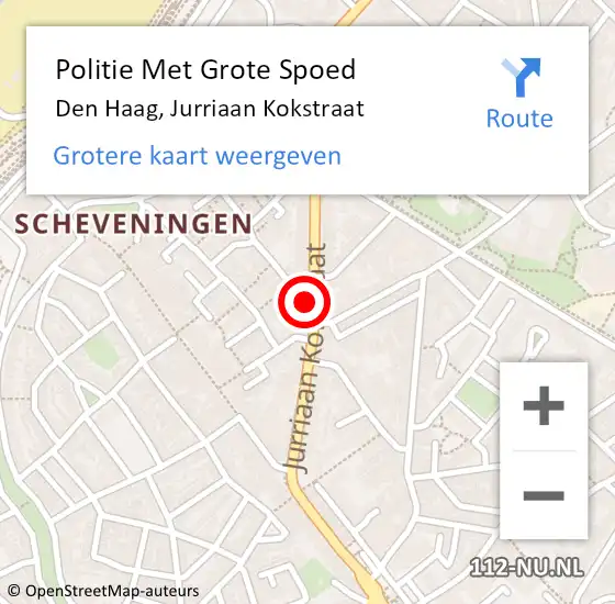 Locatie op kaart van de 112 melding: Politie Met Grote Spoed Naar Den Haag, Jurriaan Kokstraat op 25 april 2024 09:12