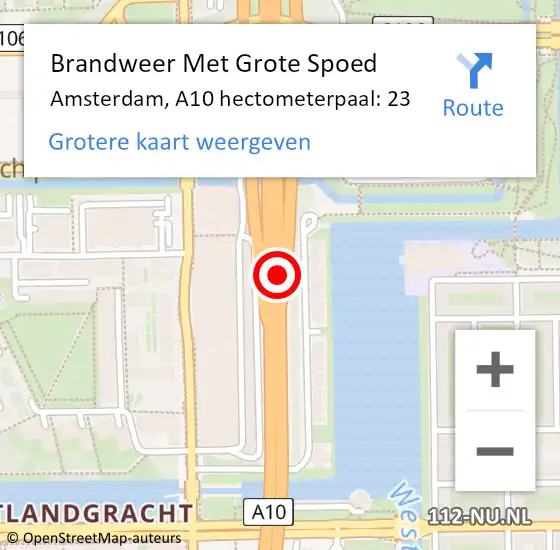 Locatie op kaart van de 112 melding: Brandweer Met Grote Spoed Naar Amsterdam, A10 hectometerpaal: 23 op 25 april 2024 09:35