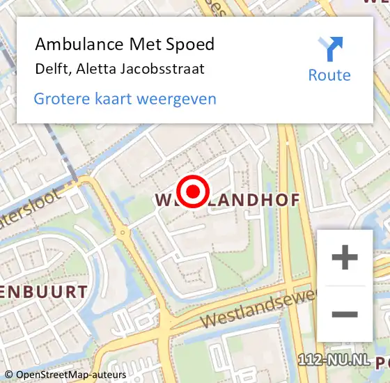 Locatie op kaart van de 112 melding: Ambulance Met Spoed Naar Delft, Aletta Jacobsstraat op 25 april 2024 10:22