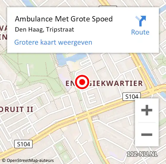 Locatie op kaart van de 112 melding: Ambulance Met Grote Spoed Naar Den Haag, Tripstraat op 25 april 2024 10:24