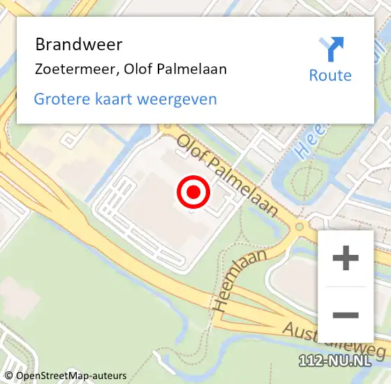 Locatie op kaart van de 112 melding: Brandweer Zoetermeer, Olof Palmelaan op 25 april 2024 11:04