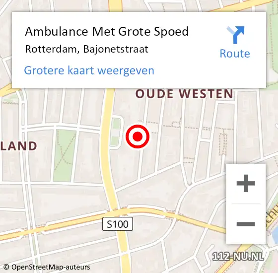 Locatie op kaart van de 112 melding: Ambulance Met Grote Spoed Naar Rotterdam, Bajonetstraat op 25 april 2024 11:17