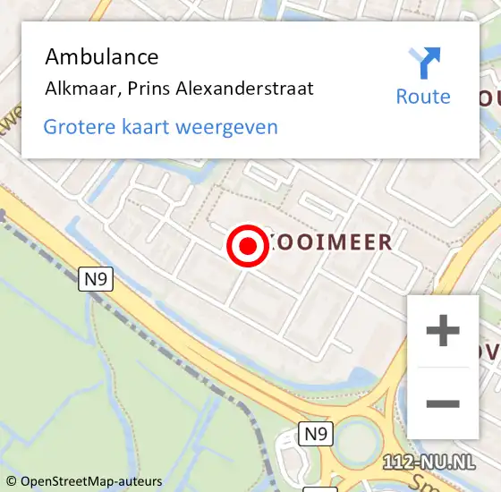 Locatie op kaart van de 112 melding: Ambulance Alkmaar, Prins Alexanderstraat op 25 april 2024 11:56