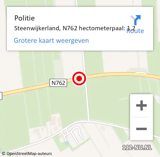 Locatie op kaart van de 112 melding: Politie Steenwijkerland, N762 hectometerpaal: 1,2 op 25 april 2024 12:06