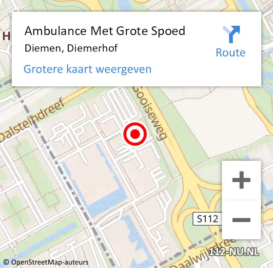 Locatie op kaart van de 112 melding: Ambulance Met Grote Spoed Naar Diemen, Diemerhof op 25 april 2024 12:17