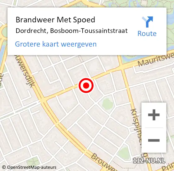 Locatie op kaart van de 112 melding: Brandweer Met Spoed Naar Dordrecht, Bosboom-Toussaintstraat op 25 april 2024 12:26