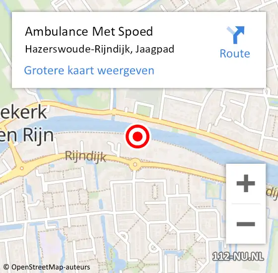 Locatie op kaart van de 112 melding: Ambulance Met Spoed Naar Hazerswoude-Rijndijk, Jaagpad op 25 april 2024 12:27