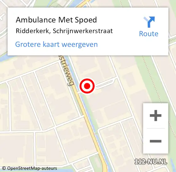 Locatie op kaart van de 112 melding: Ambulance Met Spoed Naar Ridderkerk, Schrijnwerkerstraat op 25 april 2024 13:03