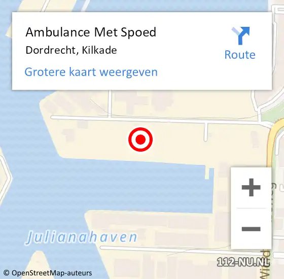 Locatie op kaart van de 112 melding: Ambulance Met Spoed Naar Dordrecht, Kilkade op 25 april 2024 13:18