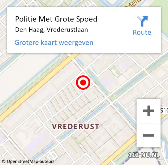 Locatie op kaart van de 112 melding: Politie Met Grote Spoed Naar Den Haag, Vrederustlaan op 25 april 2024 13:46