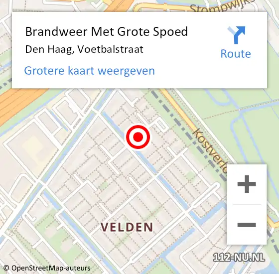 Locatie op kaart van de 112 melding: Brandweer Met Grote Spoed Naar Den Haag, Voetbalstraat op 25 april 2024 14:26