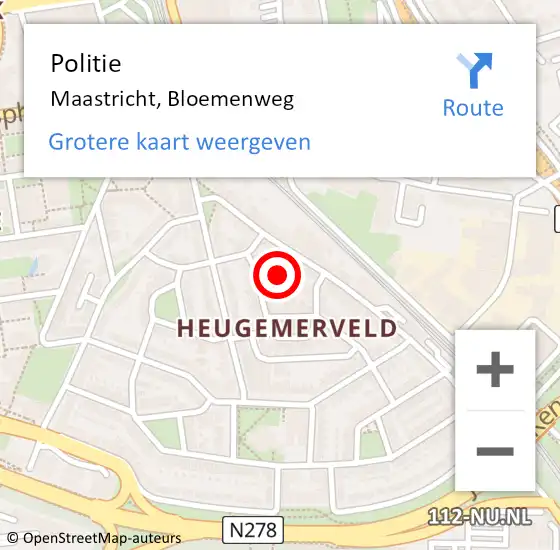 Locatie op kaart van de 112 melding: Politie Maastricht, Bloemenweg op 25 april 2024 14:45