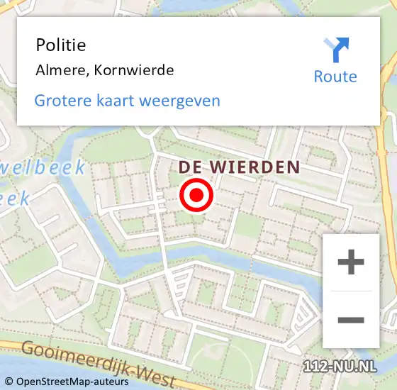 Locatie op kaart van de 112 melding: Politie Almere, Kornwierde op 25 april 2024 15:07