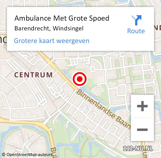 Locatie op kaart van de 112 melding: Ambulance Met Grote Spoed Naar Barendrecht, Windsingel op 25 april 2024 15:12