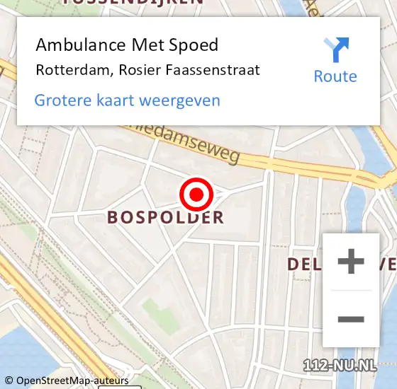 Locatie op kaart van de 112 melding: Ambulance Met Spoed Naar Rotterdam, Rosier Faassenstraat op 25 april 2024 16:29