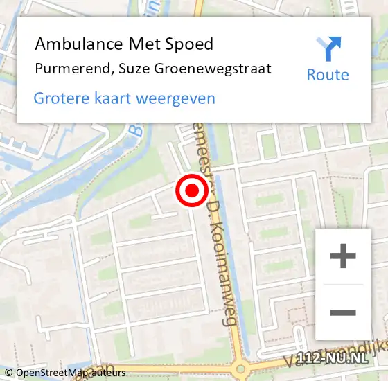 Locatie op kaart van de 112 melding: Ambulance Met Spoed Naar Purmerend, Suze Groenewegstraat op 25 april 2024 16:57