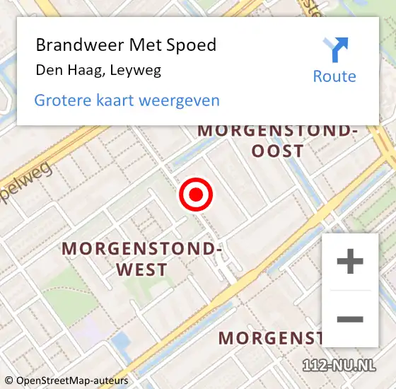 Locatie op kaart van de 112 melding: Brandweer Met Spoed Naar Den Haag, Leyweg op 25 april 2024 17:09