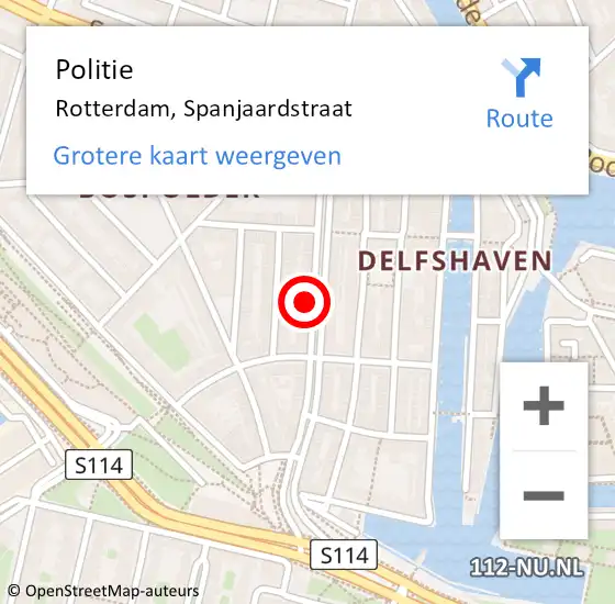 Locatie op kaart van de 112 melding: Politie Rotterdam, Spanjaardstraat op 25 april 2024 17:14