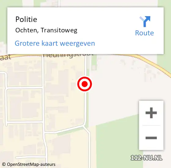 Locatie op kaart van de 112 melding: Politie Ochten, Transitoweg op 3 oktober 2014 16:43