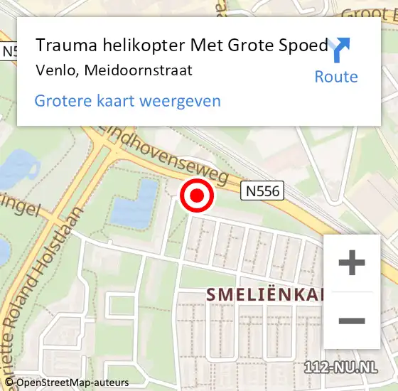 Locatie op kaart van de 112 melding: Trauma helikopter Met Grote Spoed Naar Venlo, Meidoornstraat op 25 april 2024 17:21