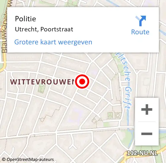 Locatie op kaart van de 112 melding: Politie Utrecht, Poortstraat op 25 april 2024 17:27