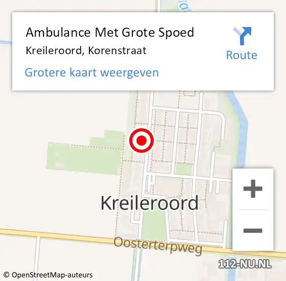 Locatie op kaart van de 112 melding: Ambulance Met Grote Spoed Naar Kreileroord, Korenstraat op 25 april 2024 17:27
