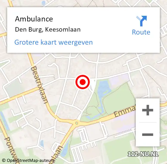Locatie op kaart van de 112 melding: Ambulance Den Burg, Keesomlaan op 25 april 2024 17:49