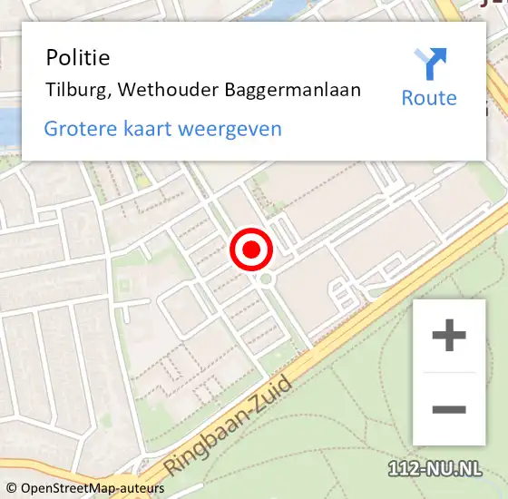Locatie op kaart van de 112 melding: Politie Tilburg, Wethouder Baggermanlaan op 25 april 2024 17:59