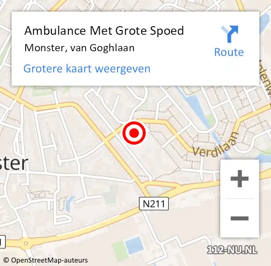 Locatie op kaart van de 112 melding: Ambulance Met Grote Spoed Naar Monster, van Goghlaan op 25 april 2024 18:02
