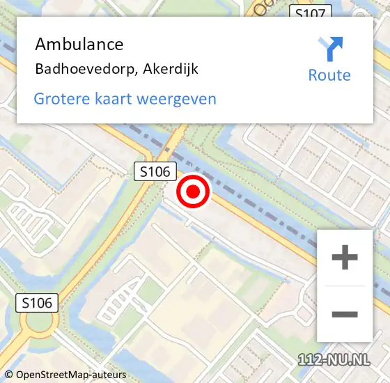 Locatie op kaart van de 112 melding: Ambulance Badhoevedorp, Akerdijk op 25 april 2024 18:05