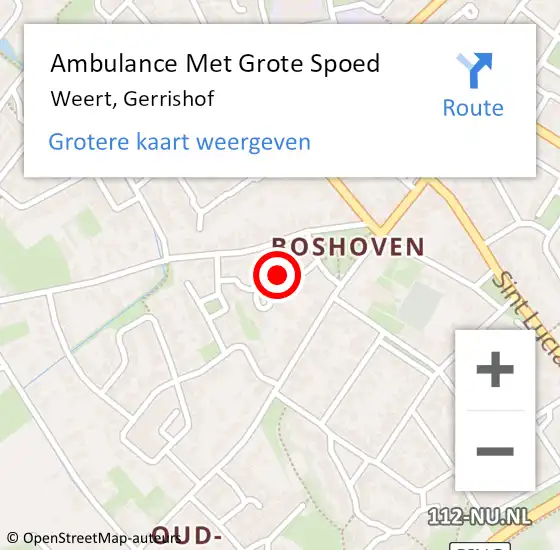 Locatie op kaart van de 112 melding: Ambulance Met Grote Spoed Naar Weert, Gerrishof op 25 april 2024 18:27