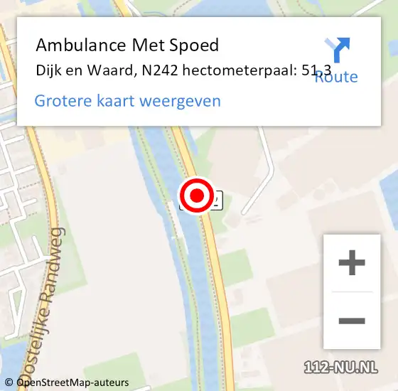 Locatie op kaart van de 112 melding: Ambulance Met Spoed Naar Dijk en Waard, N242 hectometerpaal: 51,3 op 25 april 2024 18:40