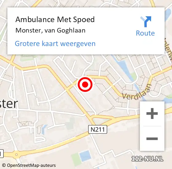 Locatie op kaart van de 112 melding: Ambulance Met Spoed Naar Monster, van Goghlaan op 25 april 2024 18:49