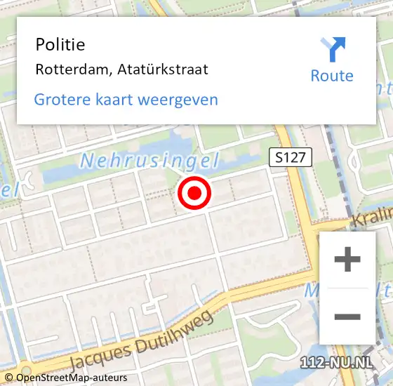 Locatie op kaart van de 112 melding: Politie Rotterdam, Atatürkstraat op 25 april 2024 18:53