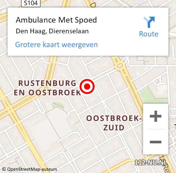Locatie op kaart van de 112 melding: Ambulance Met Spoed Naar Den Haag, Dierenselaan op 25 april 2024 19:00