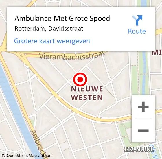 Locatie op kaart van de 112 melding: Ambulance Met Grote Spoed Naar Rotterdam, Davidsstraat op 25 april 2024 19:08