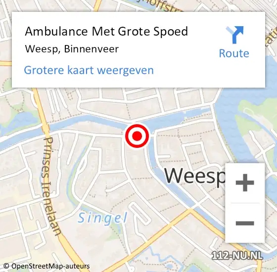 Locatie op kaart van de 112 melding: Ambulance Met Grote Spoed Naar Weesp, Binnenveer op 3 oktober 2014 16:55