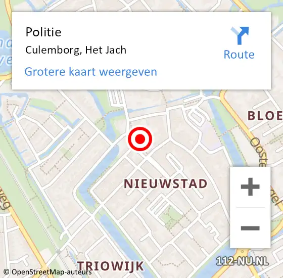 Locatie op kaart van de 112 melding: Politie Culemborg, Het Jach op 25 april 2024 19:29