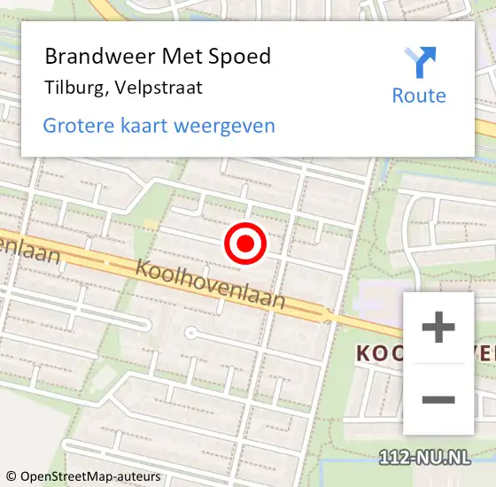 Locatie op kaart van de 112 melding: Brandweer Met Spoed Naar Tilburg, Velpstraat op 25 april 2024 19:30