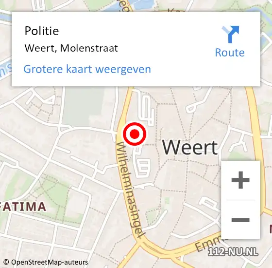 Locatie op kaart van de 112 melding: Politie Weert, Molenstraat op 25 april 2024 19:34