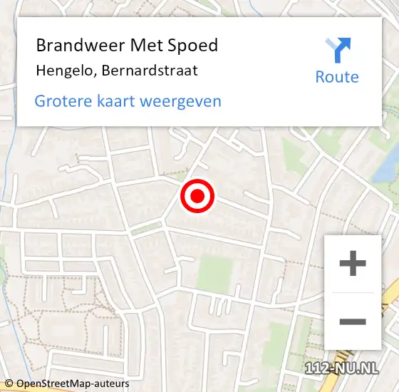 Locatie op kaart van de 112 melding: Brandweer Met Spoed Naar Hengelo, Bernardstraat op 3 oktober 2014 16:59