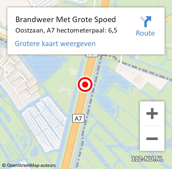Locatie op kaart van de 112 melding: Brandweer Met Grote Spoed Naar Oostzaan, A7 hectometerpaal: 6,5 op 25 april 2024 20:08